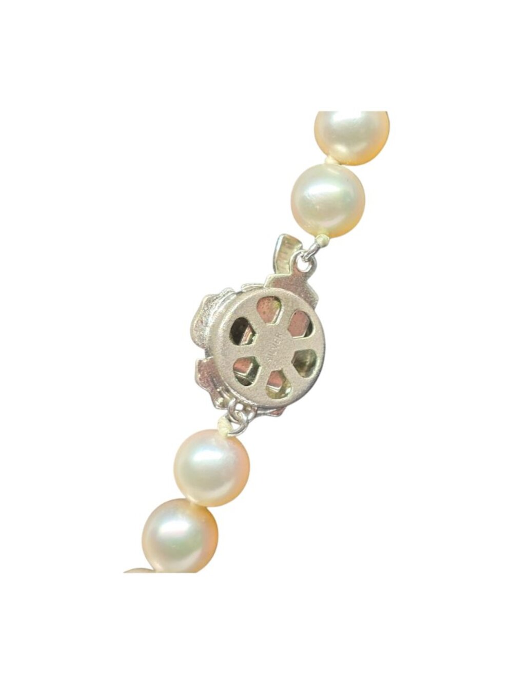 Faux Pearl Necklace 17” Cream 8mm Beads Silver Clasp - Picture 7 of 14